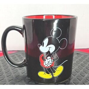 DISNEY Mickey Mouse Coffee Cup Mug Black Red 4x3‎ Tall